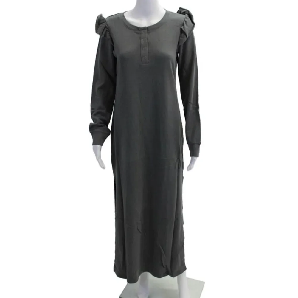 Z Supply Womens Long Sleeve Ruffled Side Slit Sweater Dress Gray Cotton Small